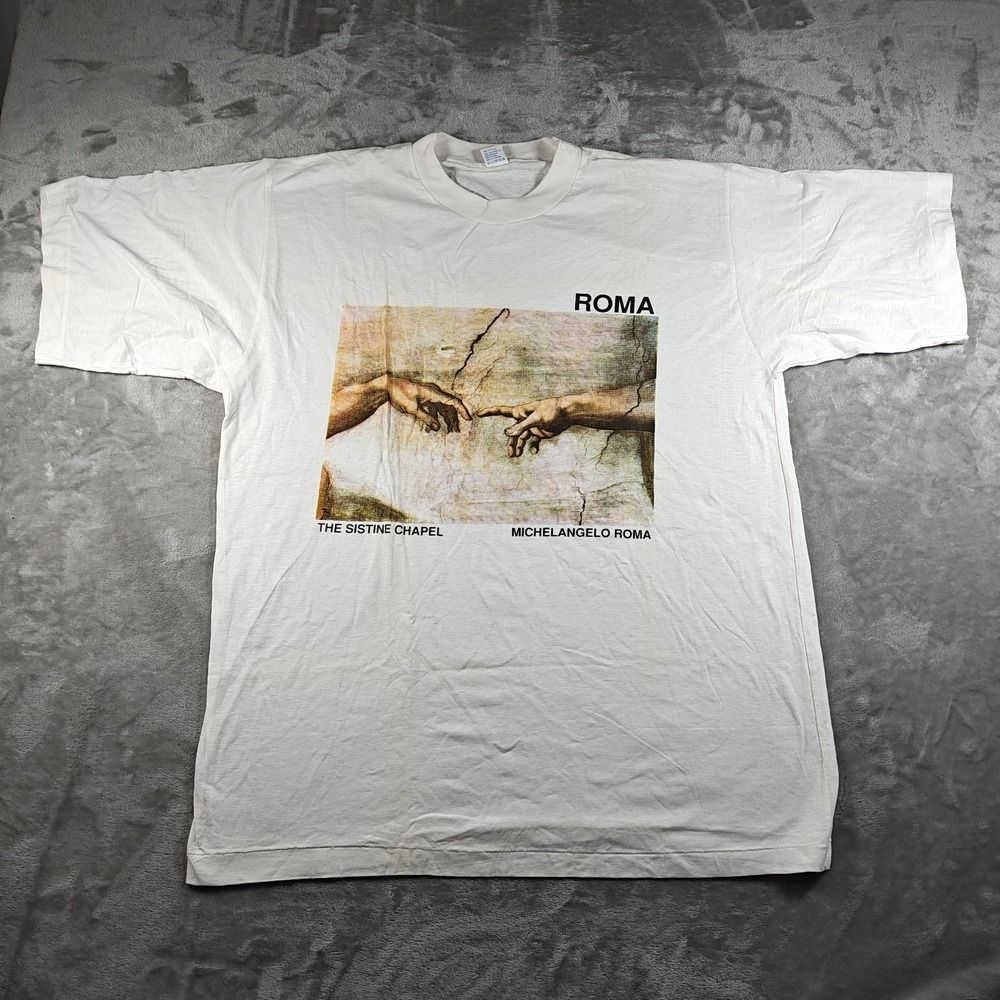 Vintage Sistine Chapel Shirt Mens XXL Michelangelo Single Stitch Roma Italy 80s